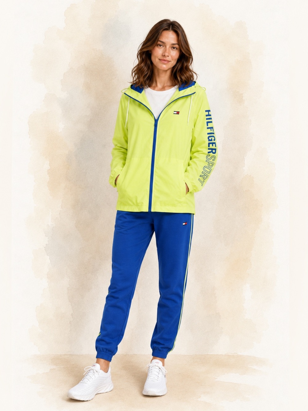 TommyHilfiger Sport Windbreaker Unisex Neon Lime Running Jacket + Free Nike Belt